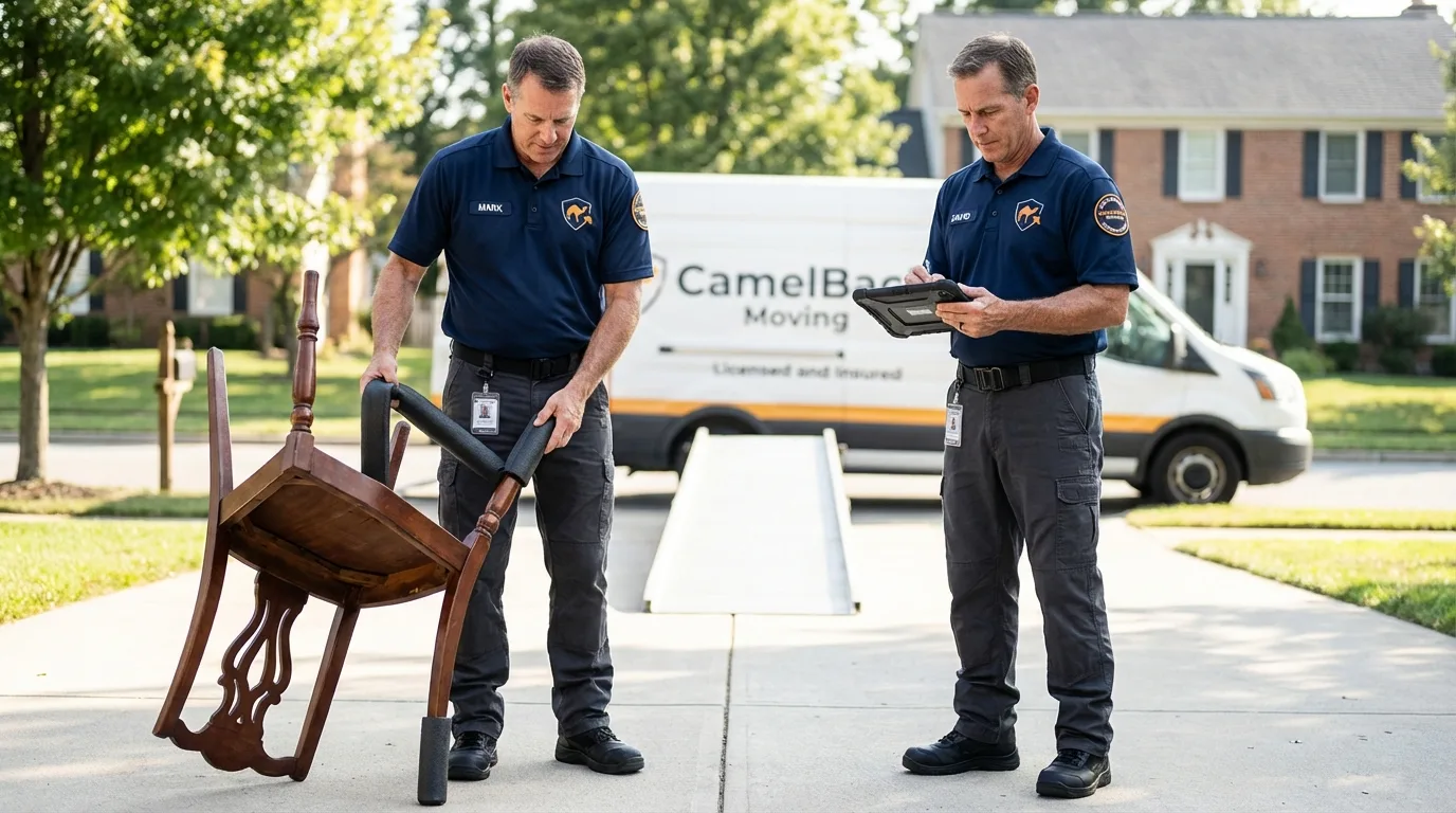 Movers inspecting furniture for damage prevention before loading in Laurel, MS